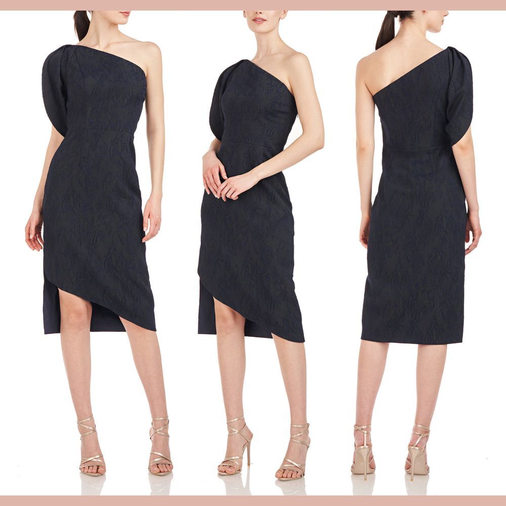 NWT $328 Kay Unger [ 14 ] One Shoulder Electra Dress in‎ Dark Midnight Blue